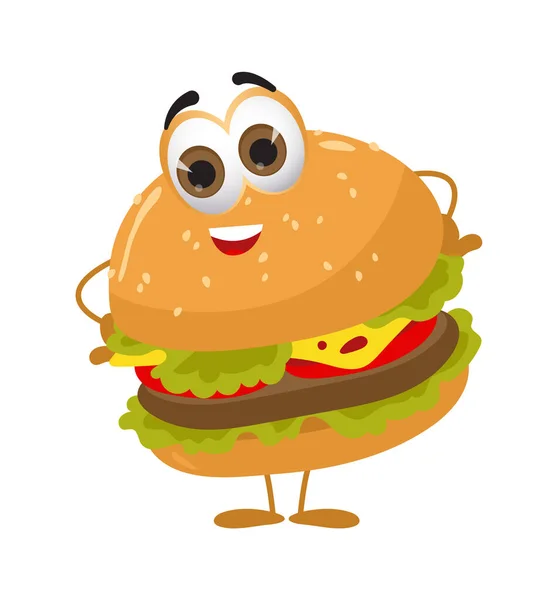 Burger Engraçado Com Olhos Fundo Branco Série Produtos Engraçados Ilustração —  Vetores de Stock
