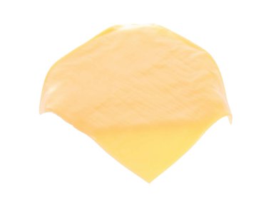 Çizburger için ince bir dilim peynir, şeffaf bir arka planda izole edilmiş. Hamburger, sandviç, yemek ve tasarım için lezzetli besin maddeleri.