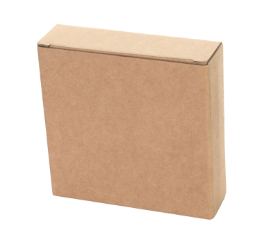 Şeffaf bir arkaplanda izole edilmiş ince bir Kraft karton kutu. Minimum, çevre dostu ambalaj konsepti, depolama, hediyeler, nakliyat ve ürün sunumu için çok yönlü