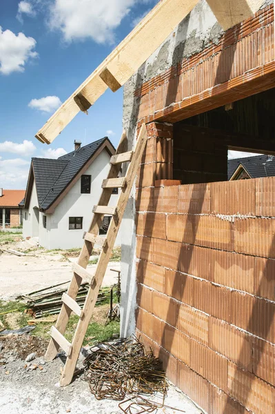 Bau Eines Neuen Hauses Sonniger Tag — Stockfoto