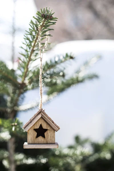 Wooden Christmas House Tree — Stock Photo, Image