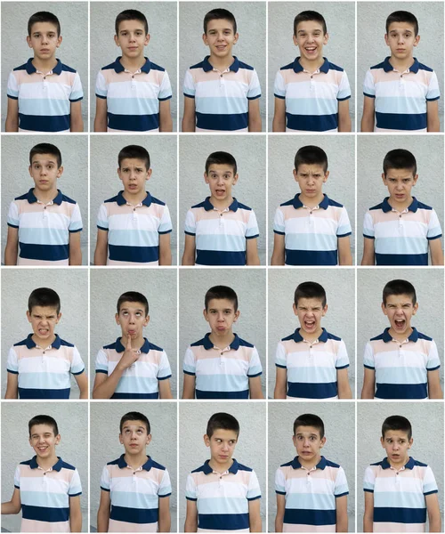Rostros de niños. Muchas caras mostrando emociones y expresiones . —  Fotos de Stock