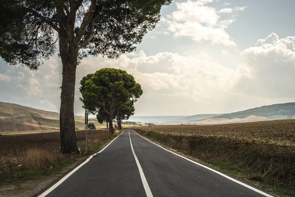 Estrada de asfalto velho com linha branca . — Fotografia de Stock