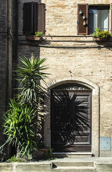 Alte typisch italienische Holztür. Rundbogen. — Stockfoto