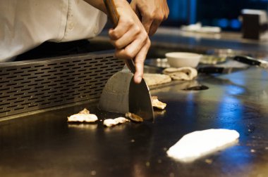 Teppanyaki Bangkok Tayland güzel Japon restoranında canlı yemek