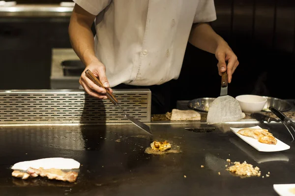 Teppanyaki cooking live at nice Japanese restaurant in Bangkok Thailand