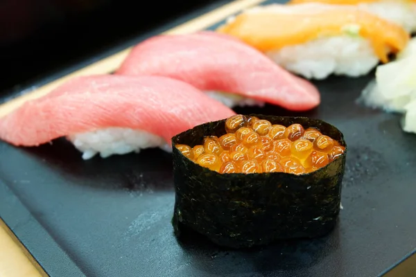 Pesce Crudo Sushi Giapponese Cibo Sfondo — Foto Stock