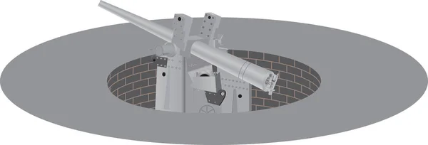 第二次世界大戦白に隔離された具体的な銃の配置で英語沿岸防衛ロングレンジ大砲 — ストックベクタ