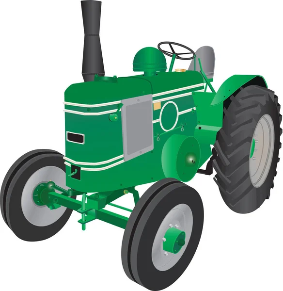 Een Gedetailleerde Illustratie Van Een Vintage Green Vierwielige Farm Tractor — Stockvector