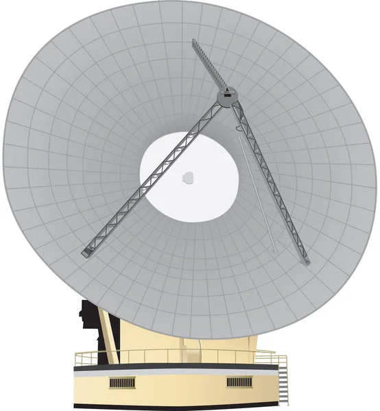 放送および国際電話をかける 宇宙船の通信 銀行取引 白で隔離テレビ番組の受信の大きい放物線皿通信アンテナ — ストックベクタ