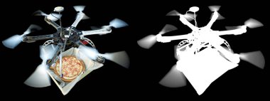 Alfa illüstrasyon 3d render ile yeni teknoloji konsept fotoğraf ile hızlı teslimat