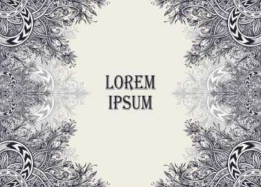 Şablon el ilanı veya etiket Vintage soyut çiçek süsleme Zen dolaştırmak tarzı izleme için yaratıcı tasarım veya dekorasyon farklı şeyler için tarafından yapılan beyaz üzerine siyah arka plan. Doğu Arapça nedeni.