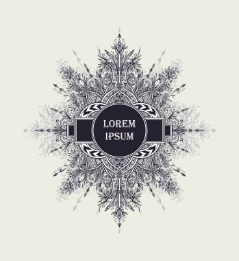 Şablon el ilanı veya etiket Vintage soyut çiçek süsleme Zen dolaştırmak tarzı izleme için yaratıcı tasarım veya dekorasyon farklı şeyler için tarafından yapılan beyaz üzerine siyah arka plan. Doğu Arapça nedeni.