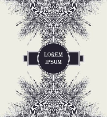 Şablon el ilanı veya etiket Vintage soyut çiçek süsleme Zen dolaştırmak tarzı izleme için yaratıcı tasarım veya dekorasyon farklı şeyler için tarafından yapılan beyaz üzerine siyah arka plan. Doğu Arapça nedeni.
