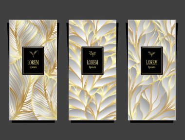 Altın renkli kozmetik ve parfümler için veya paket çay ve alkol etiket veya için takı reklam için ayarlama şablonu için paket veya el ilanı folyo tarafından yapılan lüks kökenli bırakır 