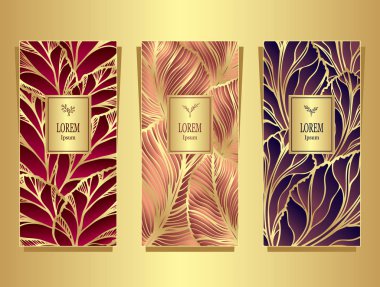 Paket veya folyo tarafından yapılan lüks arka plan afiş için ayarlama şablonu içinde altın kırmızı bej menekşe kozmetik veya parfüm veya alkol etiket veya takı reklam için ya da marka kitap yaprakları