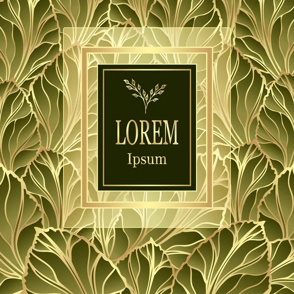 Template Package Flyer Luxury Background Made Foil Leaves Gold Green — Stock Vector