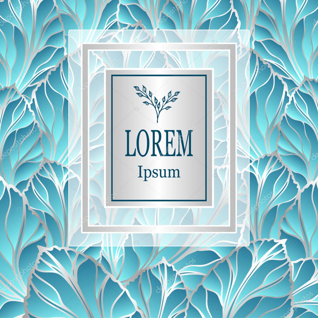 Template for package or flyer from Luxury background made by foil leaves in silver blue for cosmetic or perfume or for alcohol label or for advertising jewelry or for brand book