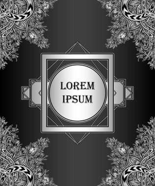 Şablon etiketi çerçeve başlık sayfası veya paket lüks ürün dekoratif modern unsur gümüş siyah çay veya kahve için veya kozmetik veya parfüm veya alkol içki ya da sigara ile 