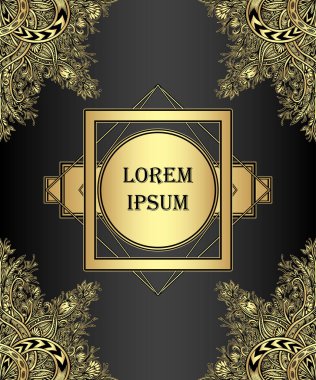 Şablon etiketi çerçeve başlık sayfası veya paket lüks ürün dekoratif modern unsur altın siyah çay veya kahve için veya kozmetik veya parfüm veya alkol içki ya da sigara ile 