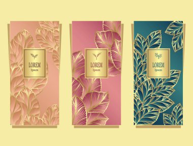 Paket veya folyo tarafından yapılan lüks arka plan afiş için ayarlama şablonu altın çok güzel pembe deniz mavi kozmetik ve parfümler için veya paket çay veya alkol etiket veya marka kitap yaprakları