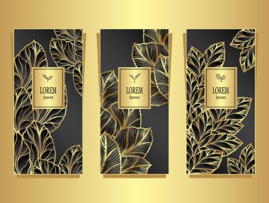 Ayarlama şablonu için paket veya el ilanı folyo tarafından yapılan lüks arka plan siyah altın kozmetik veya parfüm veya paket çay için veya alkol etiket ya da marka kitap bırakır