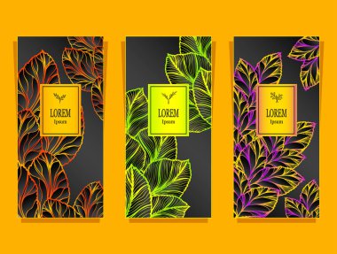 Ayarlama şablonu için paket veya el ilanı folyo tarafından yapılan lüks arka plan siyah kozmetik ve parfümler için veya paket çay ve alkol etiket veya için marka kitap için turuncu sarı yeşil leylak bırakır