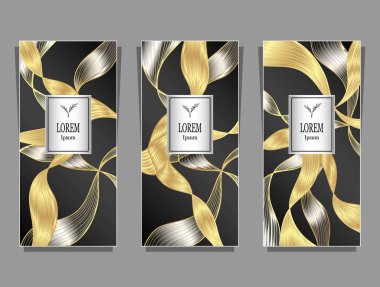 Şablon tarafından folyo soyut şeritler dalgalar saç siyah altın gümüş kozmetik veya parfüm ya da saç boyası için ya da marka kitap yapılan lüks kökenli paketi veya el ilanı veya etiket için ayarla