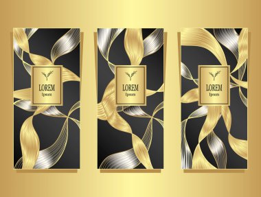 Şablon tarafından folyo soyut şeritler dalgalar saç siyah altın gümüş kozmetik veya parfüm ya da saç boyası için ya da marka kitap yapılan lüks kökenli paketi veya el ilanı veya etiket için ayarla