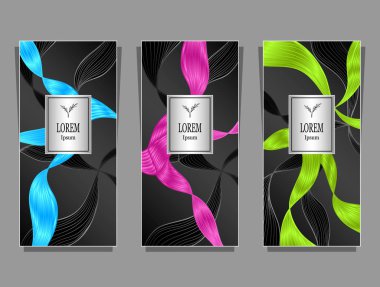 Şablon paketi veya el ilanı veya etiket için folyo soyut şeritler dalgalar saç tarafından mavi pembe siyah kozmetik veya parfüm ya da saç boyası için ya da marka kitap yeşil yapılmış lüks arka plan ayarlamak