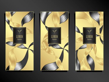 Şablon tarafından folyo soyut şeritler dalgalar saç siyah altın gümüş kozmetik veya parfüm ya da saç boyası için ya da marka kitap yapılan lüks kökenli paketi veya el ilanı veya etiket için ayarla