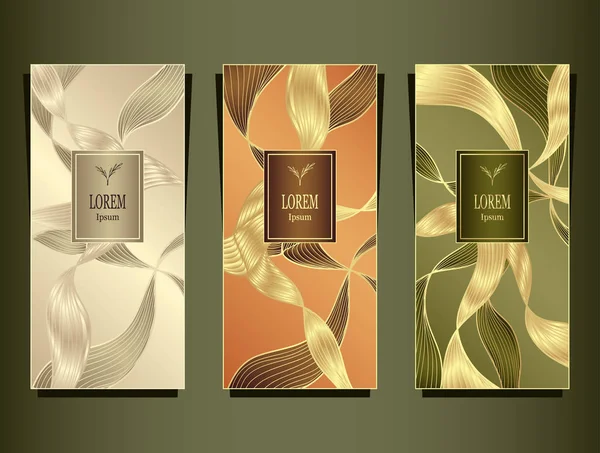 Şablon paketi veya el ilanı veya etiket için altın bej çok güzel zeytin kozmetik veya parfüm ya da saç boyası için ya da marka kitap folyo soyut şeritler dalgalar saç tarafından yapılan lüks kökenli ayarla