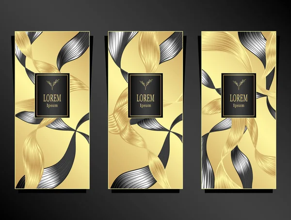 Şablon tarafından folyo soyut şeritler dalgalar saç siyah altın gümüş kozmetik veya parfüm ya da saç boyası için ya da marka kitap yapılan lüks kökenli paketi veya el ilanı veya etiket için ayarla