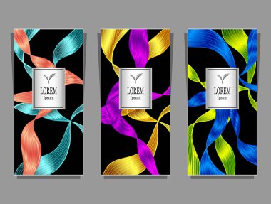 Kümesinden şablon paketi veya el ilanı veya etiket için folyo soyut şeritler dalgalar saç tarafından yapılan lüks arka plan siyah kozmetik veya parfüm ya da saç boyası için ya da marka kitap renkli