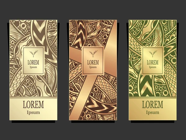 Set Template for package or flyer or label from Luxury background made by foil or metal effect abstract ornament ribbons waves jewel  in pearl bronze  gold for cosmetic or perfume or for brand book