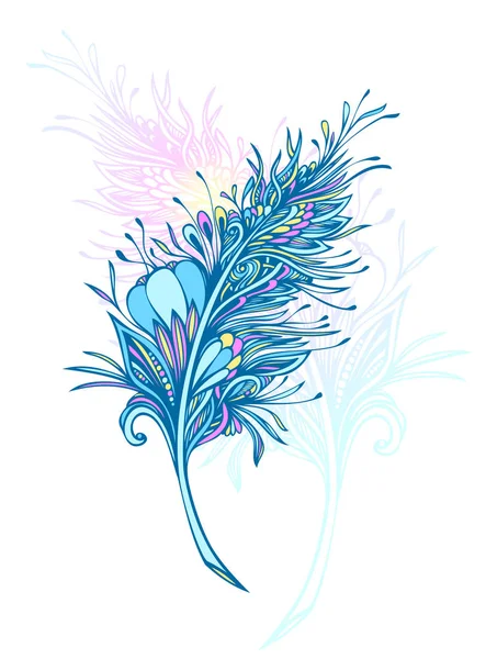 Διακοσμητικά Φτερό Zen Doodle Ζεν Κουβάρι Boho Στυλ Πολύχρωμα Για — Διανυσματικό Αρχείο