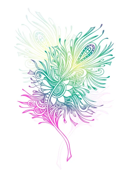 Plume Décorative Zen Doodle Zen Enchevêtrement Boho Style Coloré Pour — Image vectorielle