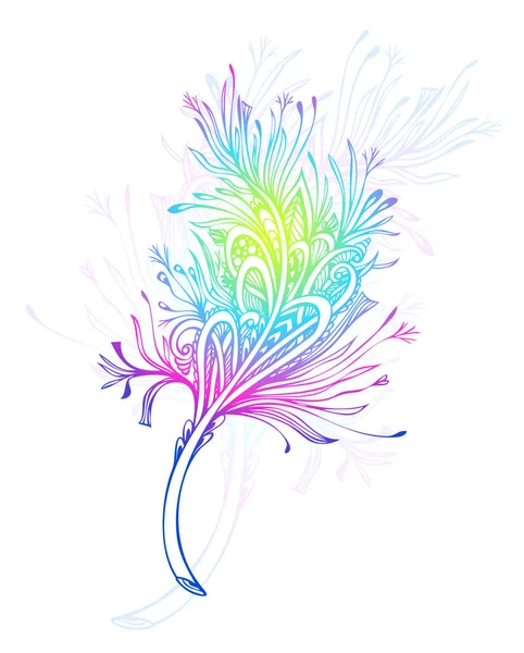 Koristeellinen Feather Zen Doodle Tai Zen Tangle Boho Tyyli Värikäs — vektorikuva