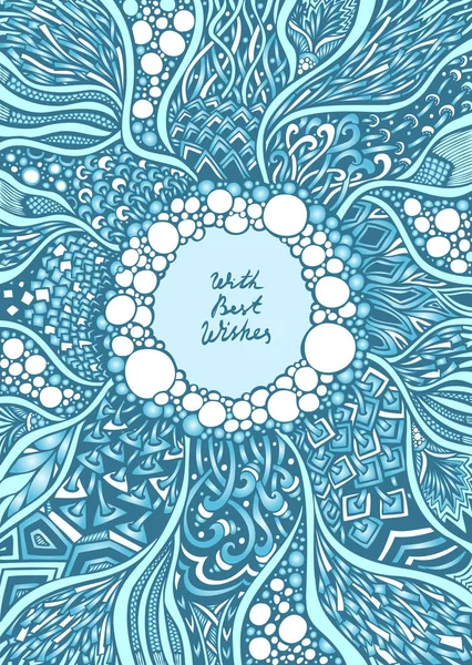 Cornice Natale Con Zen Groviglio Zen Doodle Texture Blu Bianco — Vettoriale Stock