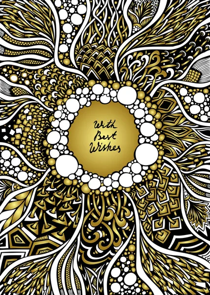 Cornice Natale Con Zen Groviglio Zen Doodle Texture Oro Bianco — Vettoriale Stock