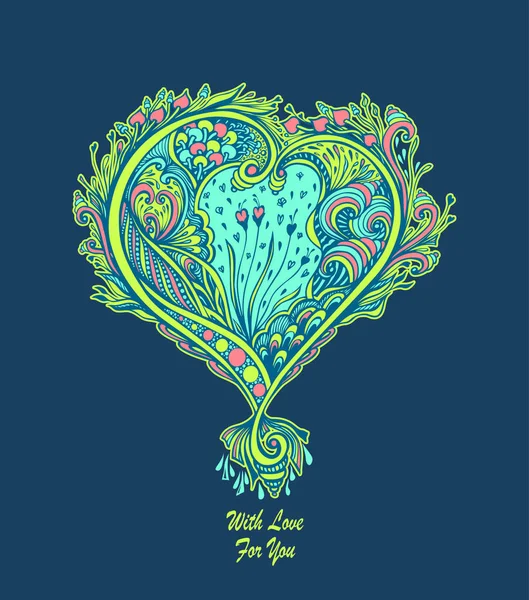 Composizione Creativa Con Cuore Zen Tagle Stile Vintage Blu Verde — Vettoriale Stock