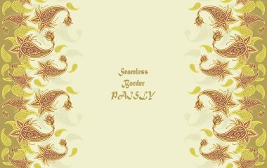 Sorunsuz sınır desen veya doku desenli bej zeytin turuncu ışık dekorasyon Giyim Tekstil veya Asya Arapça Hint Türk Farsça Doğu tarzı duvar kağıdı üzerinde kahverengi ile 