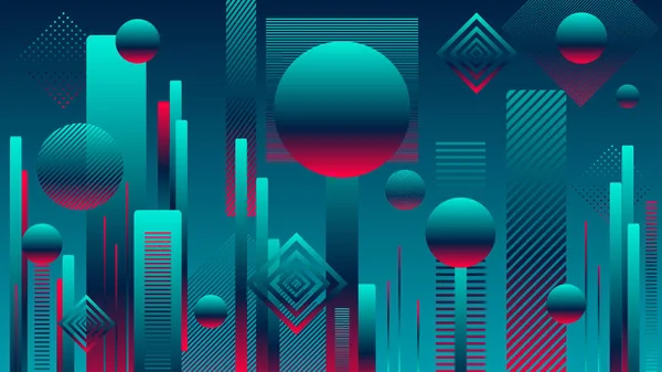 Resumen Futuristic Geometric City Background Poster Marine Blue Red Colors — Vector de stock