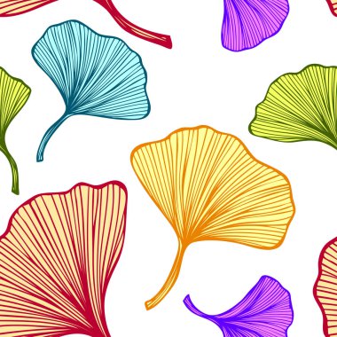 Duvar kağıdı veya tekstil moda perdelik giysiler için ya da dekorasyon paketi veya diğer şeyler için beyaz arka plan üzerinde renkli yaprakları ile Güzel parlak Dikişsiz desen