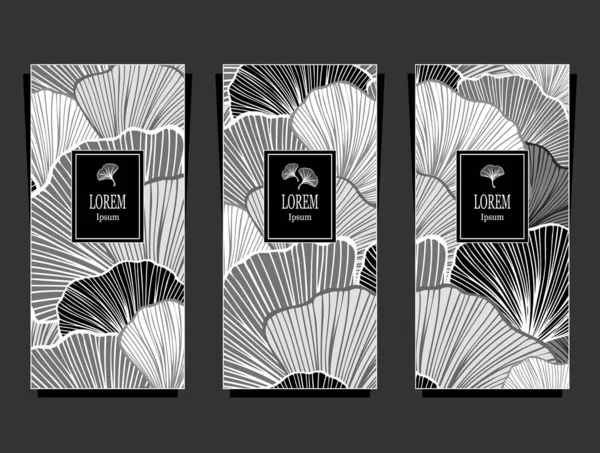 Set Template Pour Paquet Flyer Fond Luxe Avec Feuilles Argent — Image vectorielle