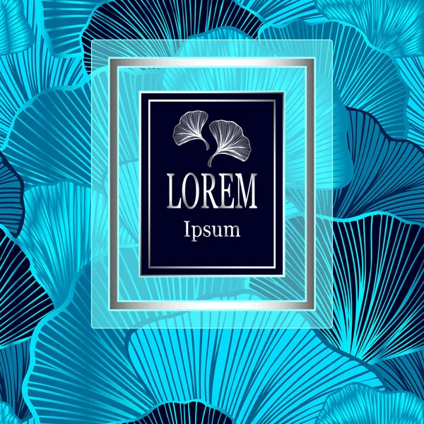 Template Package Flyer Luxury Background Leaves Silver Marine Blue Cosmetic — Stock Vector