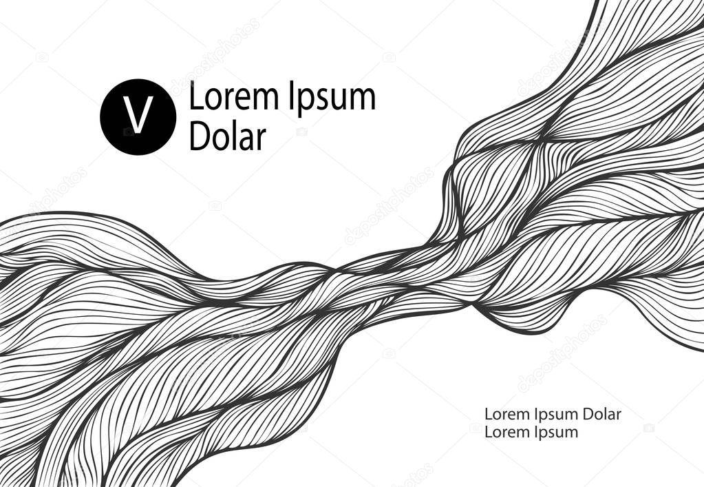 Abstract Background or template flyer banner or visit card with Wave or Smoke or folds black on white