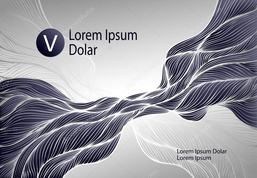 Abstract Background or template flyer banner or visit card with Wave or Smoke or folds in silver black 