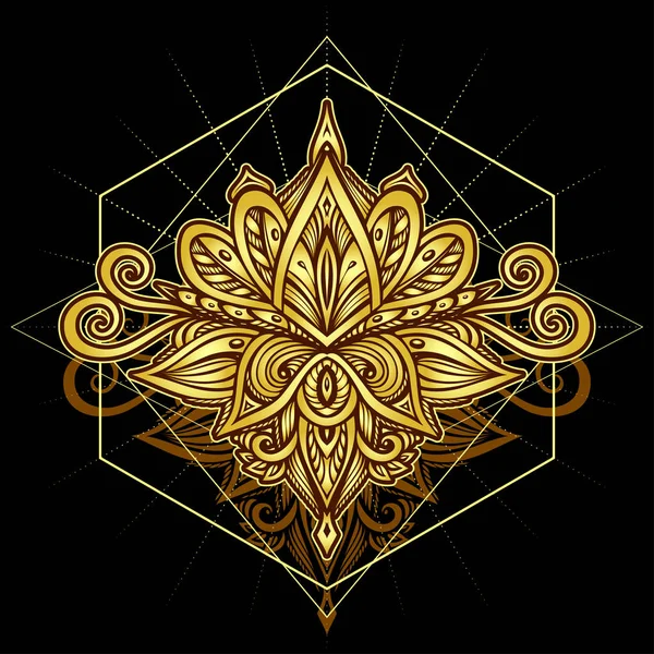 Símbolo Abstracto Boho Indian Asian Estilo Étnico Oro Negro Para — Vector de stock