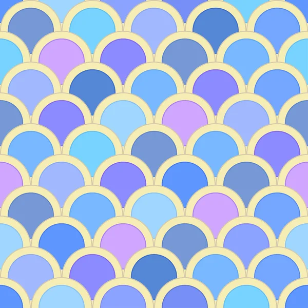 Seamless Pattern Circles Blue Effect Mosaic Fish Scale Decoration Package — Stock Vector